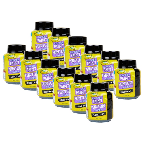 Washable Paint, 2oz, Black, 12PK